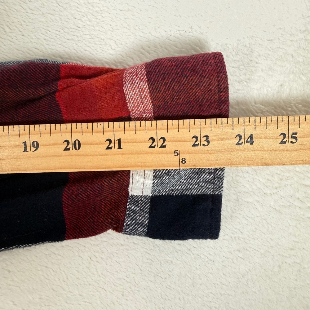 Lands End Mens Flannel Shirt Large Red Navy Blue Plaid Button Down Cotton L - Picture 8 of 8